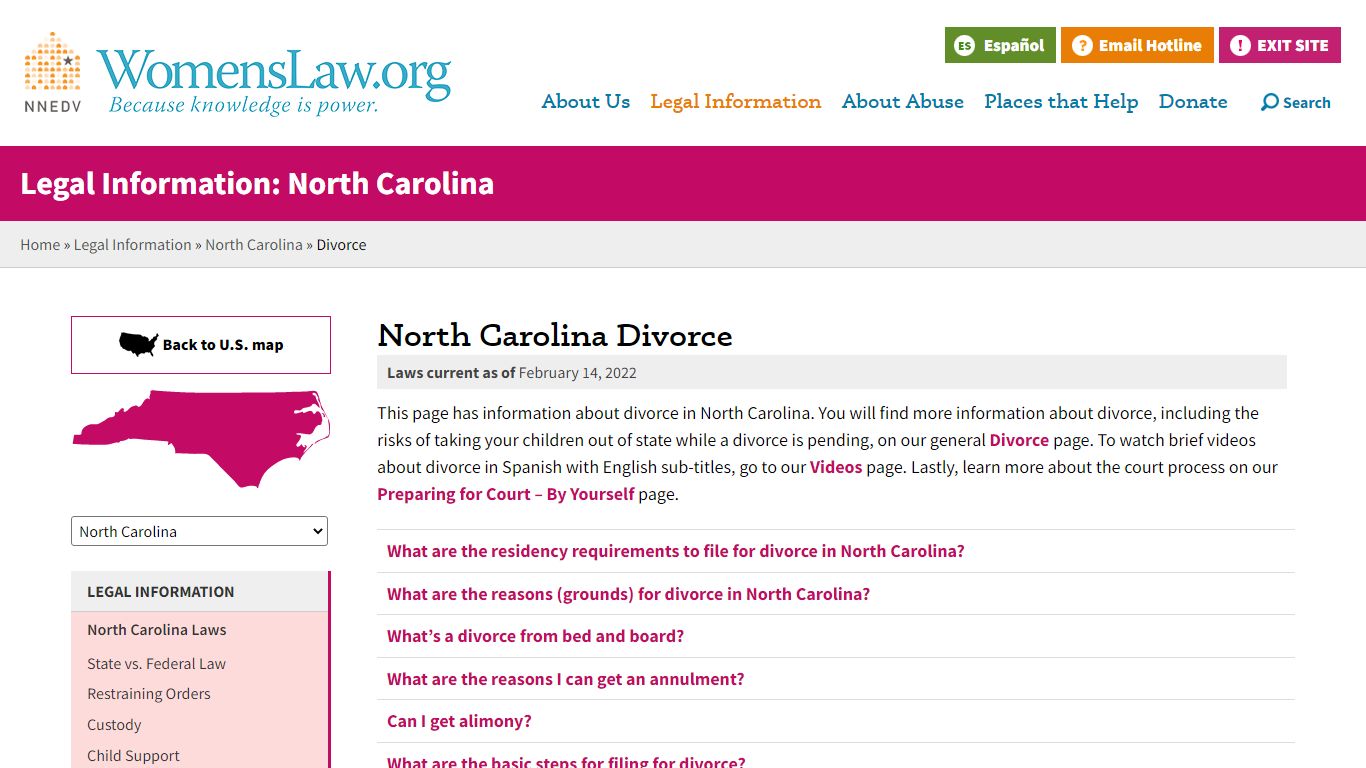 North Carolina Divorce | WomensLaw.org